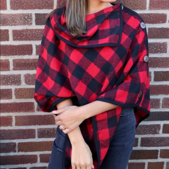 Jackets & Blazers - << Buffalo Plaid Wrap Poncho Cape >>